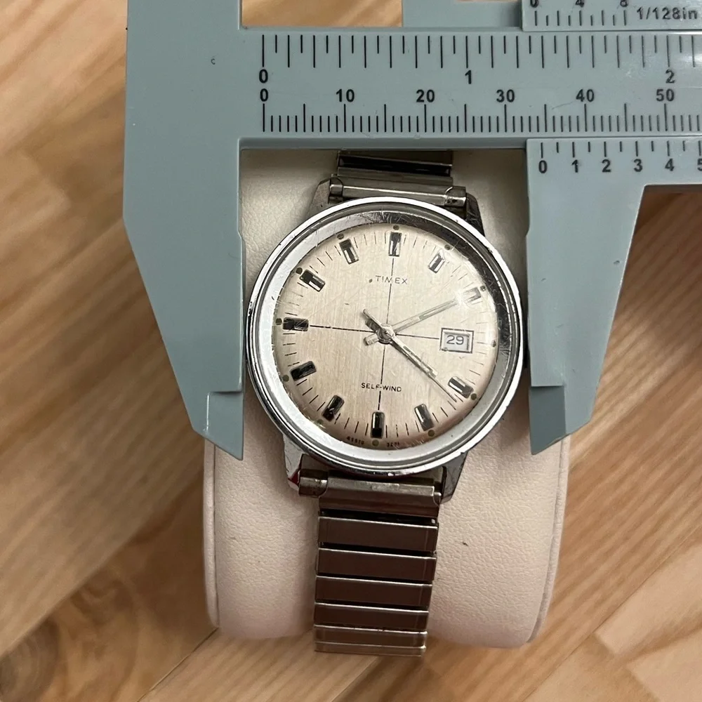 Timex Men’s Watch Vintage Self-Winding Silver-Tone Case Stretch Bracelet RARE